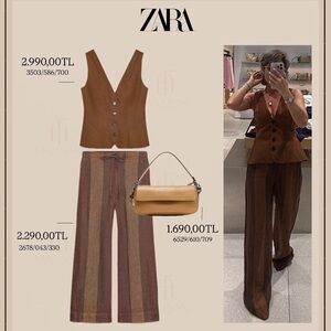 Zara 100% linen striped pants ZW Collection